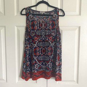 Sleeveless paisley flowy dressy shell, relaxed fit